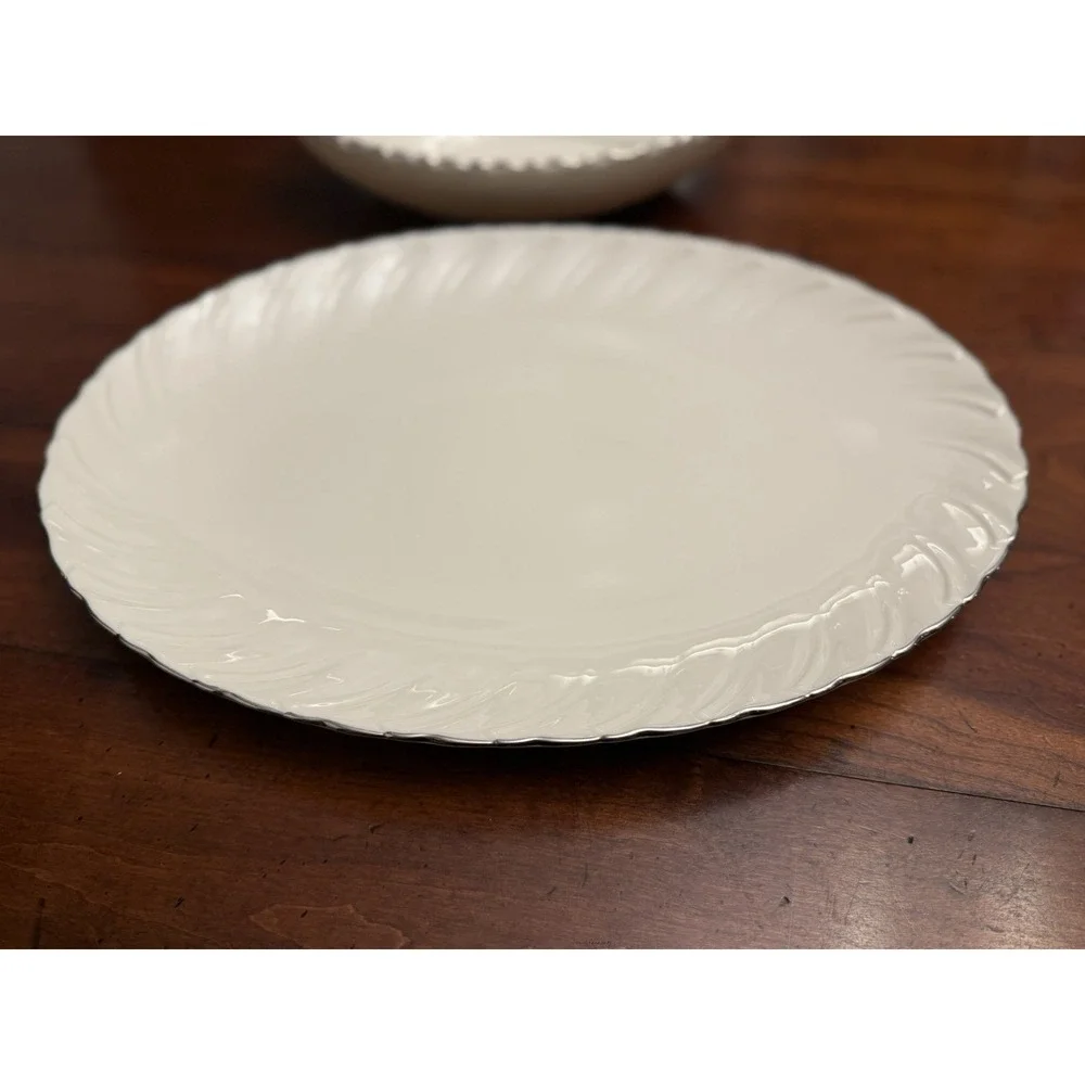 Lenox Weatherly Oval Serving Platter‎ & Oval Vegetable Bowl Set Platinum Trim
